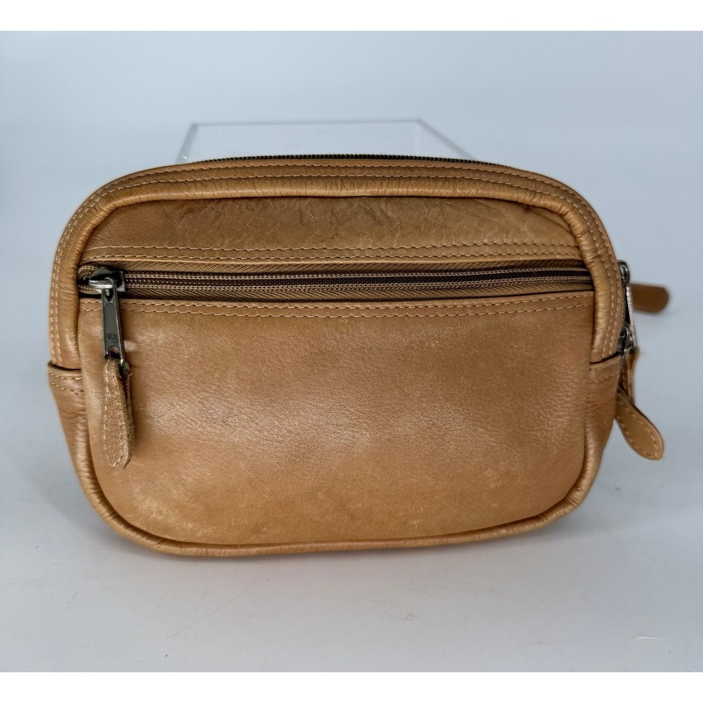 Vintage Green Fields Tan Belt Bag Fanny Pack Zip & Buckle Crossbody Strap Travel